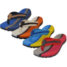 M9915 - Wholesale " EasyUSA " Men's Soft Comfortable 2 Tone Color Fabric Upper Thong Sandals ( *Asst. Royal, Beige, Blue & Red )